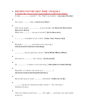 Revision for the first term English 6